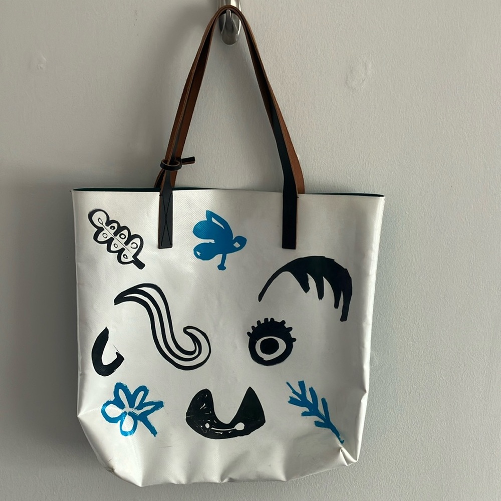 Marni Tote - Green and white coated canvas